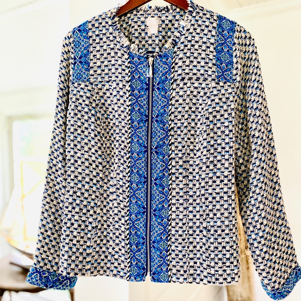 NWT Women’s Chico’s Tweed Blazer Jacket | Paisley Trim | Ladies Medium sz. 1 NEW